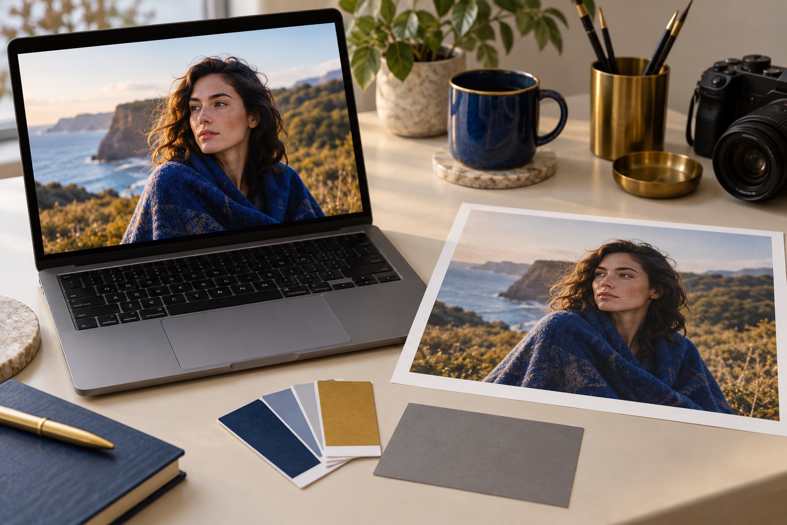 Photography export workflow comparing a screen-ready sRGB delivery with a separate print-lab workflow