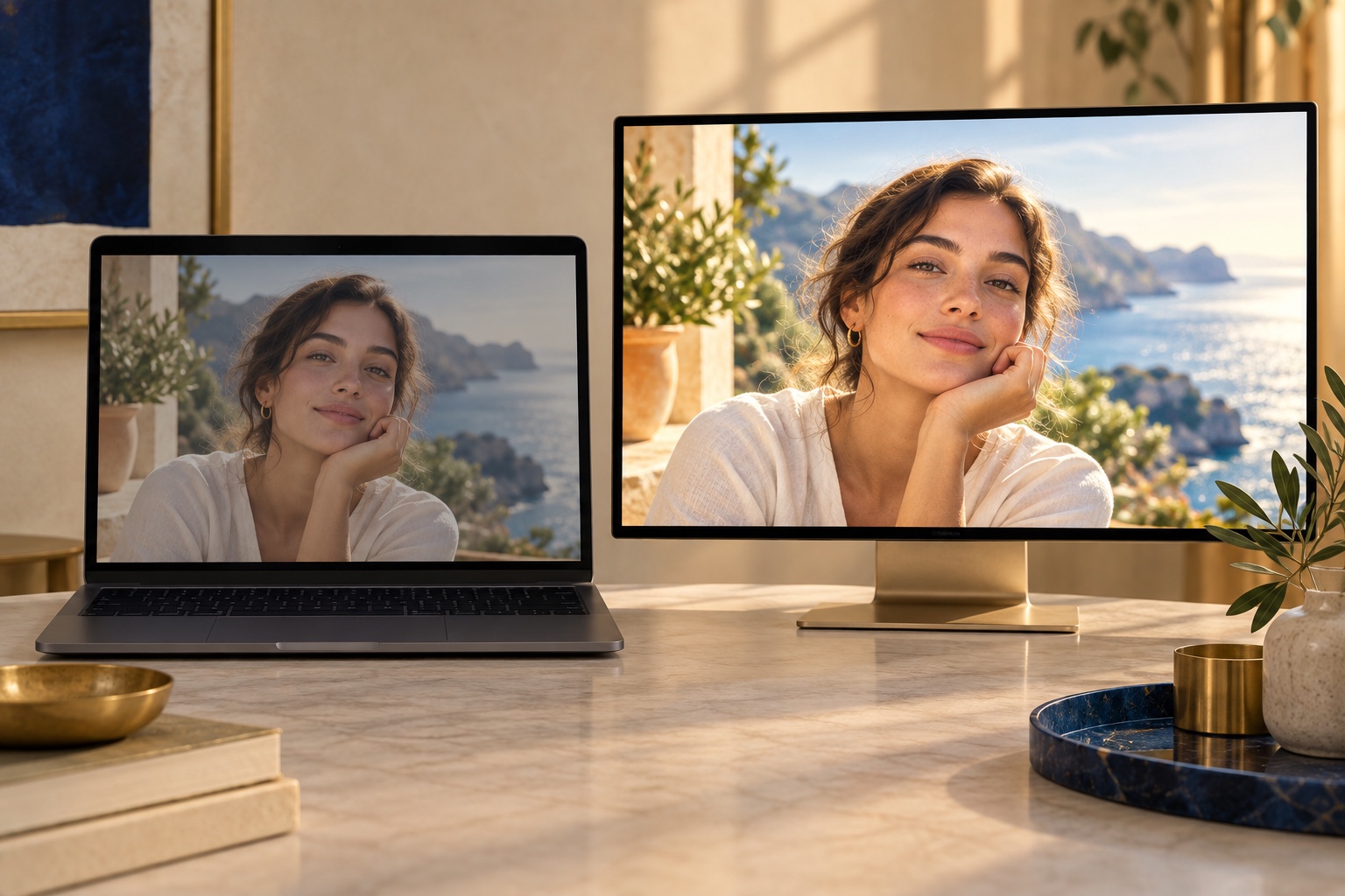 Conceptual comparison of standard dynamic range photo delivery and an HDR photo viewed on a compatible display
